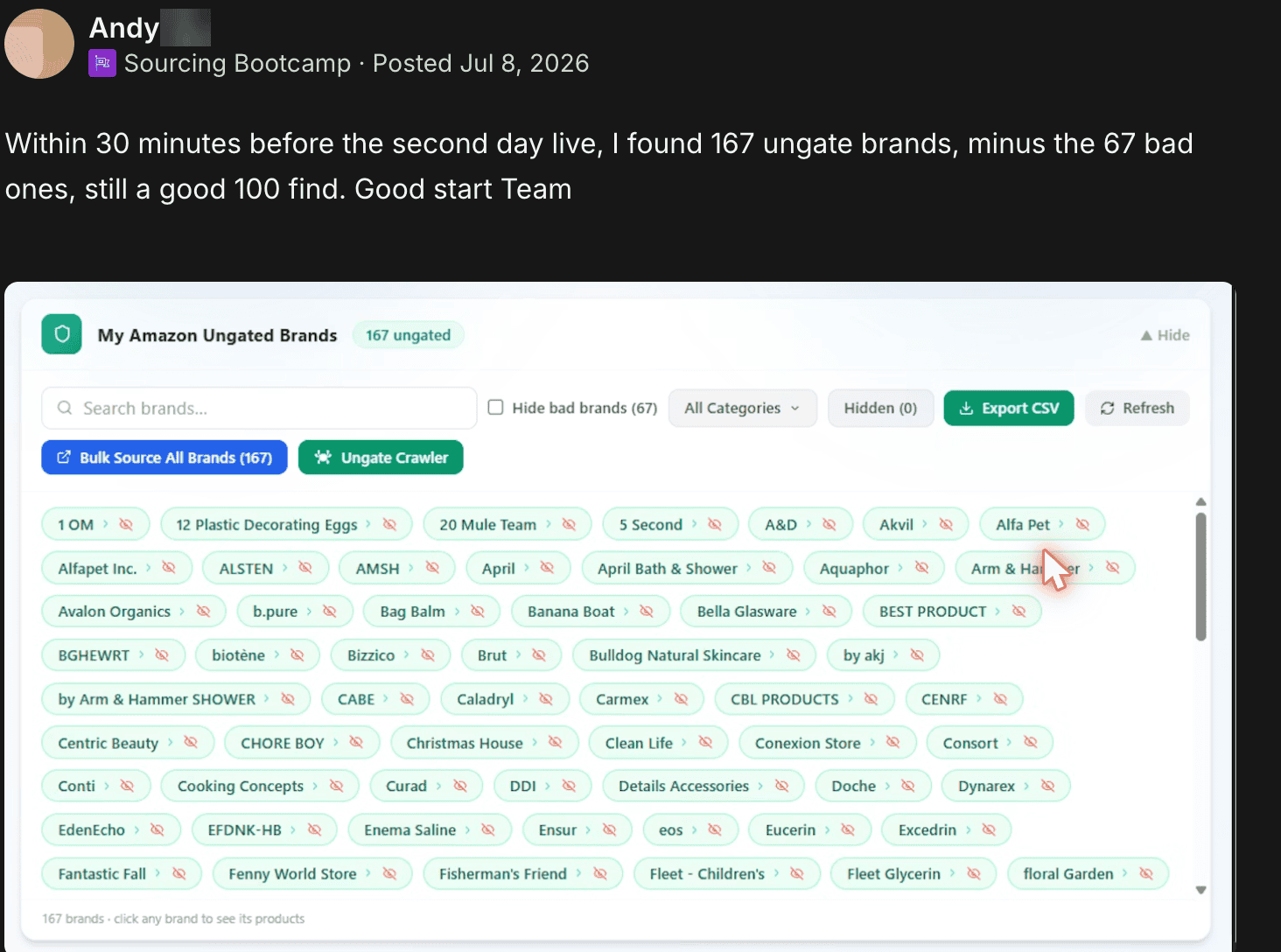 Andy H. — 167 brands in 30 minutes