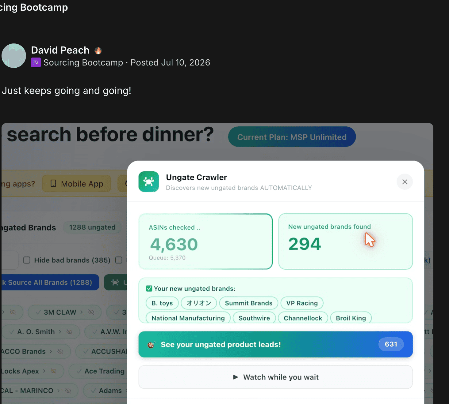 David Peach — 767 brands overnight