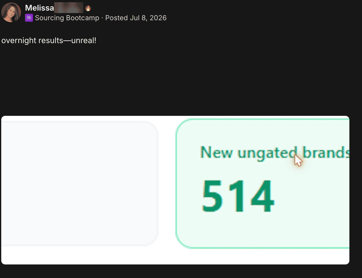 Melissa B. — 514 brands overnight