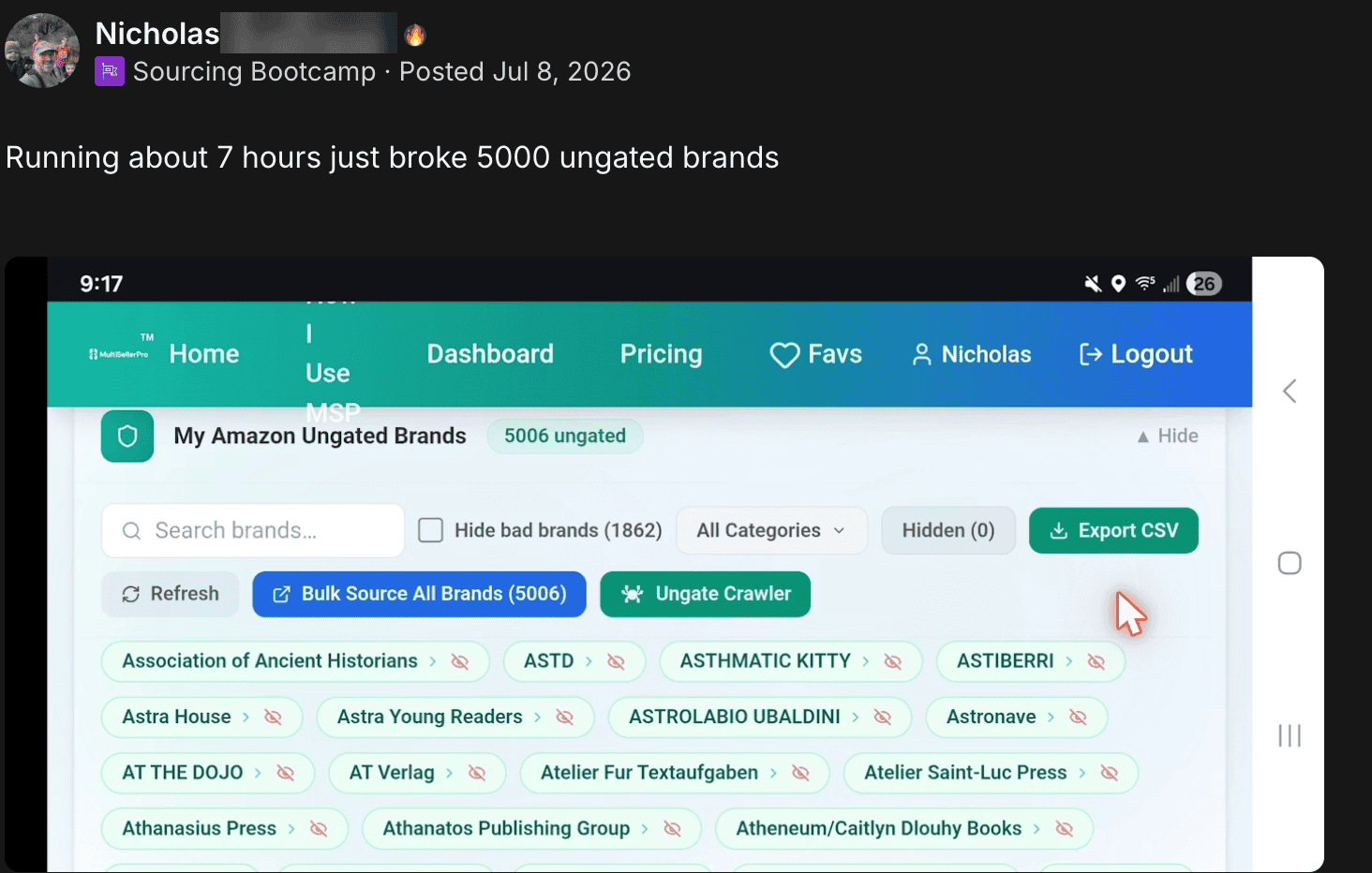 Nicholas B. — broke 5,000 ungated brands
